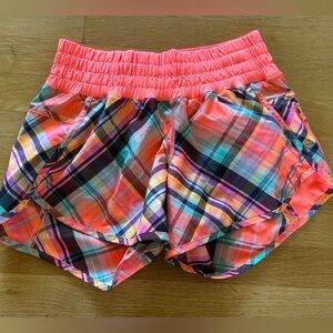 Lululemon Tracker Shorts II Sz 6 Rad Plaid Flare Coral Orange Neon 4”
